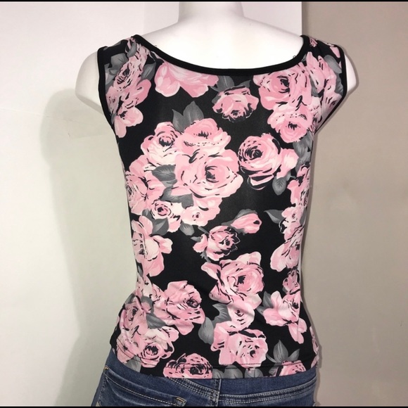 Bizz Girl Black Trim Pink Floral Ruched Tank Top - Picture 6 of 7
